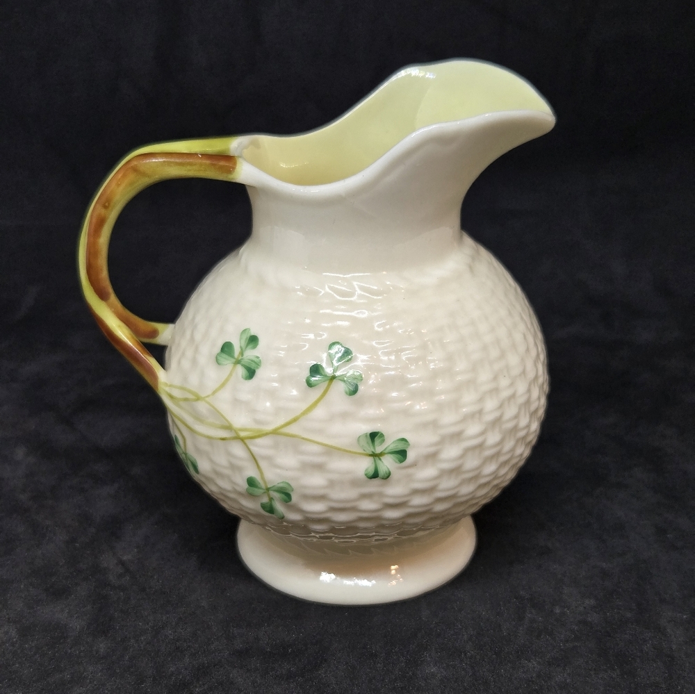 Vtg Belleek Ireland Porcelain Basketweave Creamer